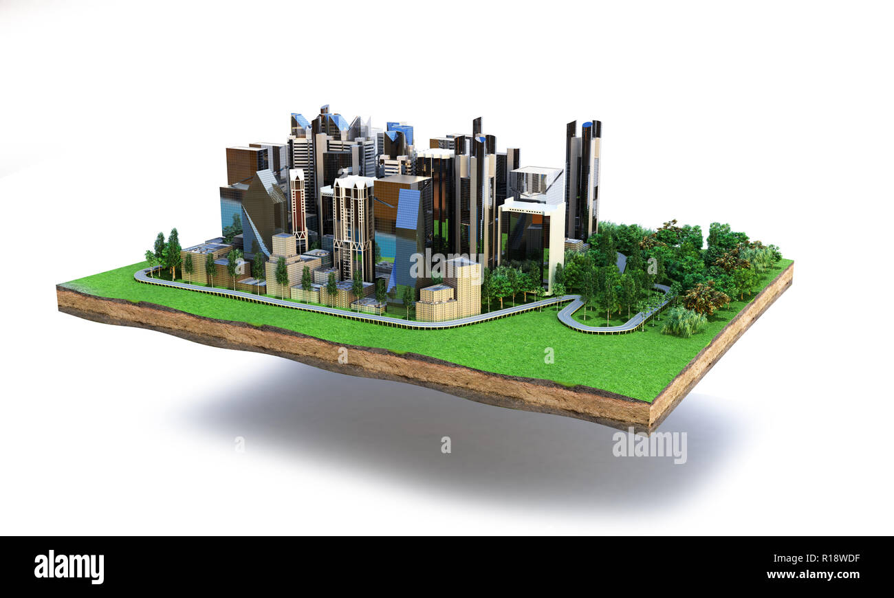 Image of a modern city surrounded by nature landscape 3d render on ...