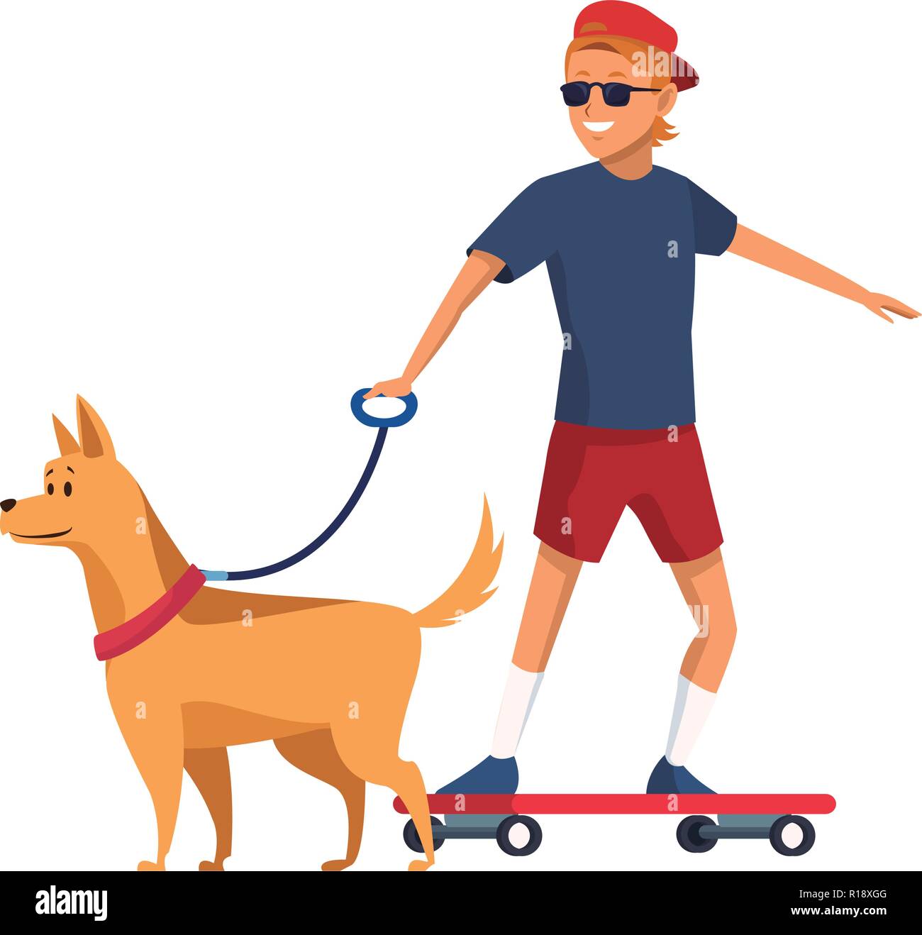 young man ridding skateboard and dogg cartoon vector illustration ...