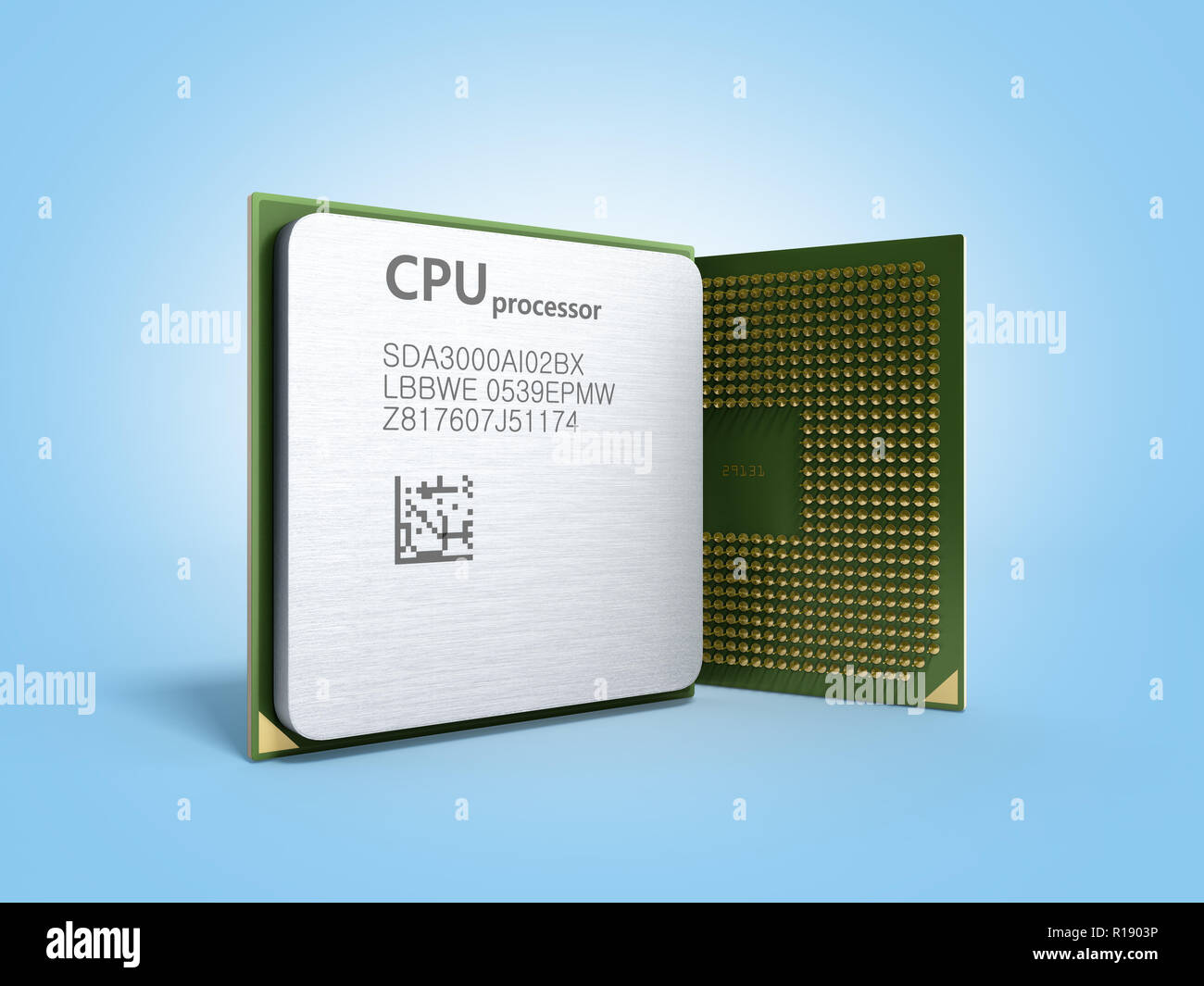 Central Computer Processors CPU High resolution 3d render on blue Stock Photo