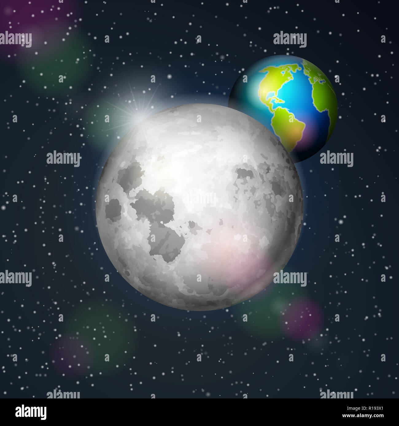 Abstract space background with earth and moon Stock Photo - Alamy