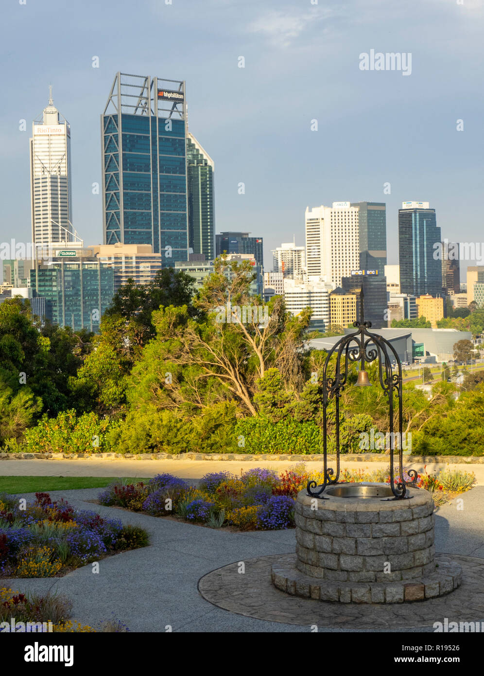 Rotary wishing well set in a garden of wild flowers Kings Park Perth