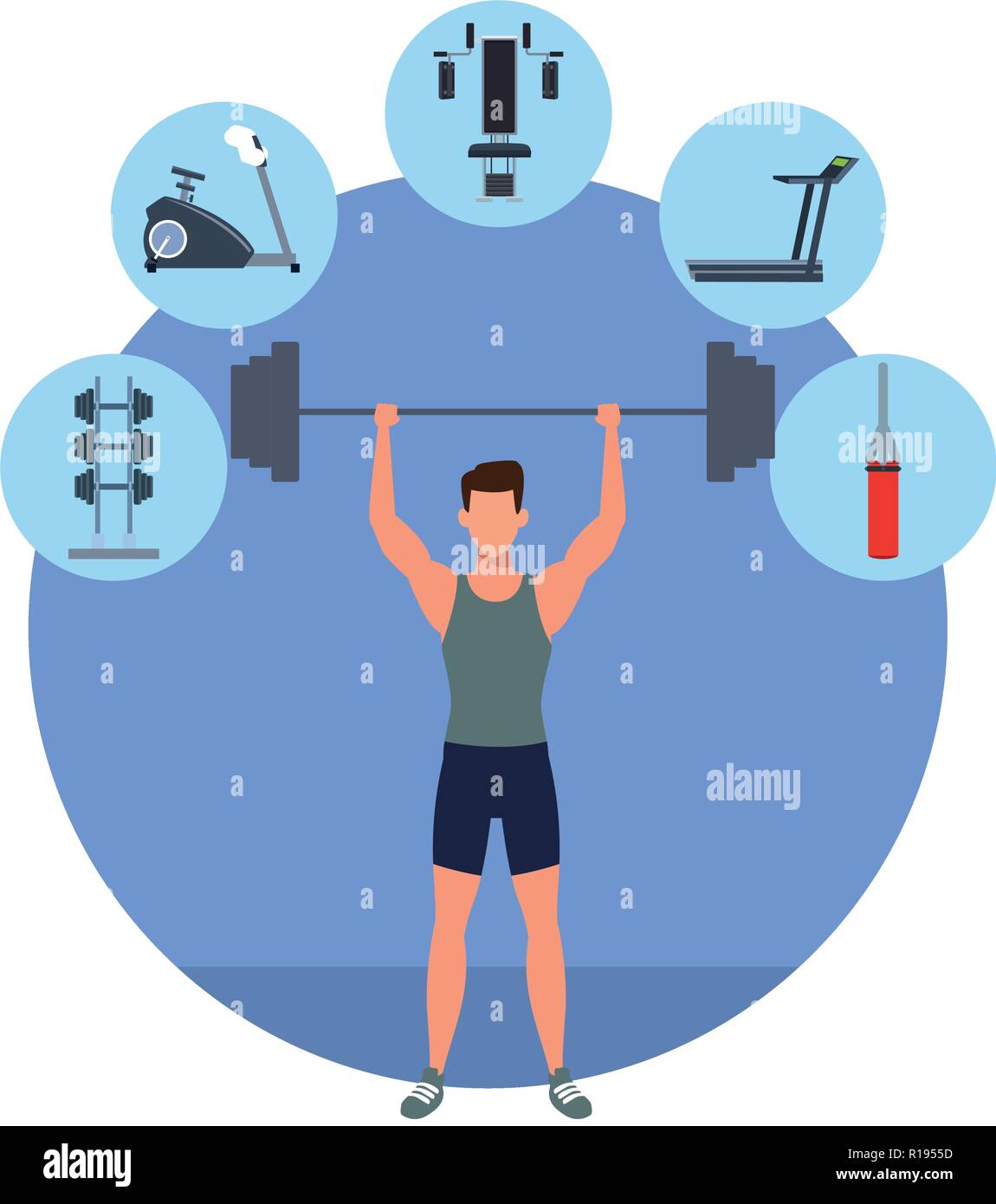 https://c8.alamy.com/comp/R1955D/fitness-man-training-with-dumbells-and-fitness-elements-blue-round-icon-cartoon-vector-illustration-graphic-design-R1955D.jpg