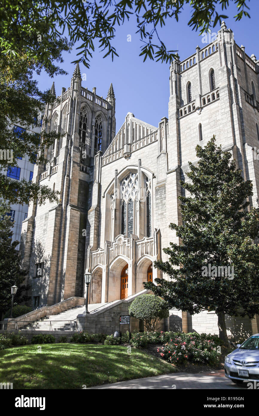 CHARLOTTE, NC, USA-10/30/18: Completed in 1928, the First United Methodist Church stands on Tryon St. Stock Photo