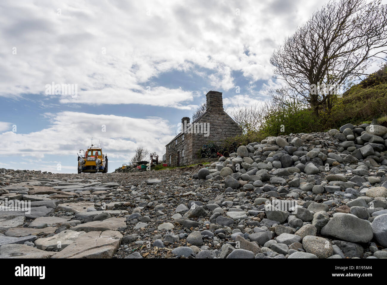 Fishermans cottage on the shores at Rhiw, Gwynedd ,North Wales Stock Photo