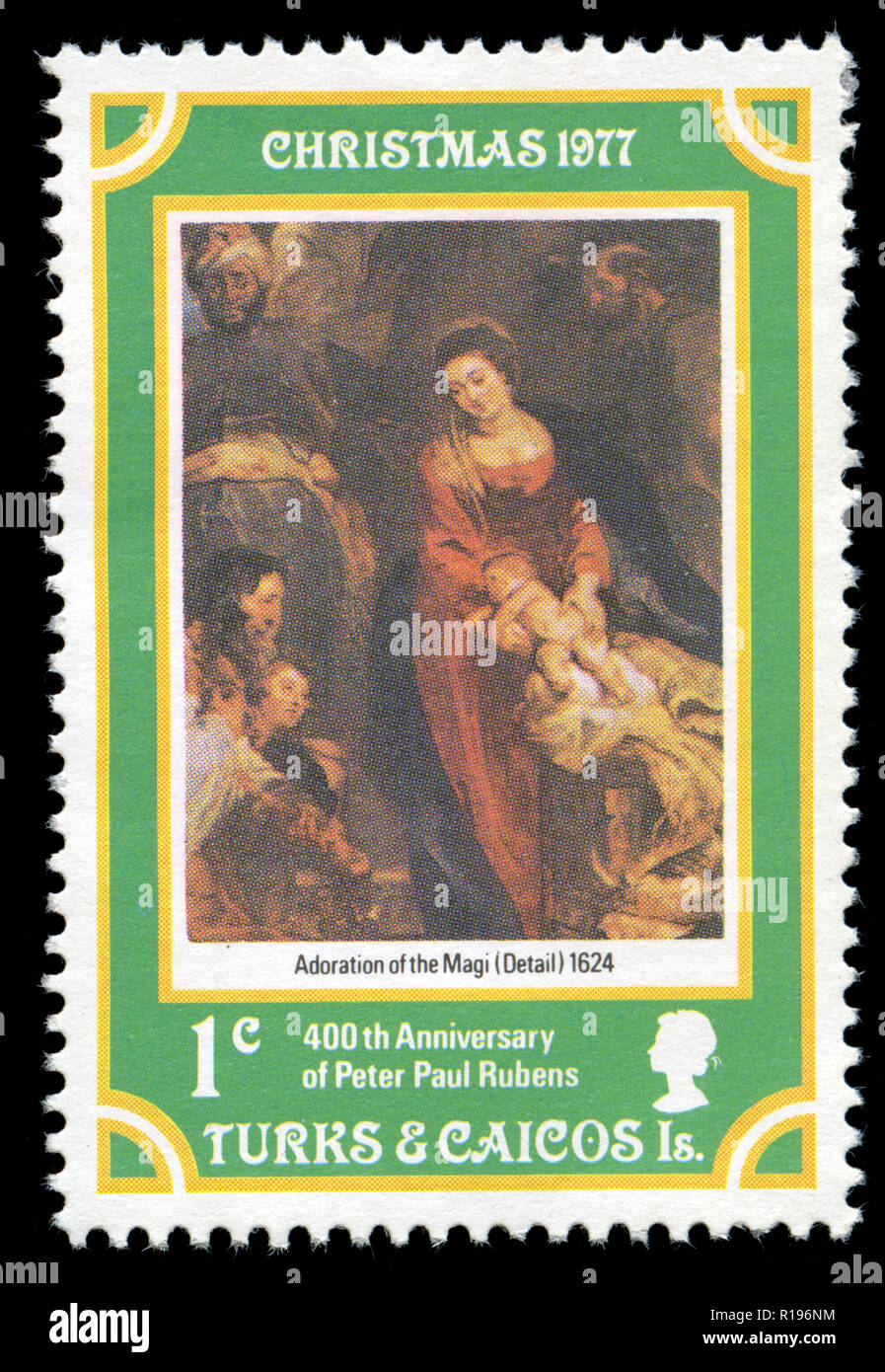 Postage stamps from the Turks and Caicos Islands in the Christmas 1977 series, 400th Anniversary of Peter Paul Rubens Stock Photo