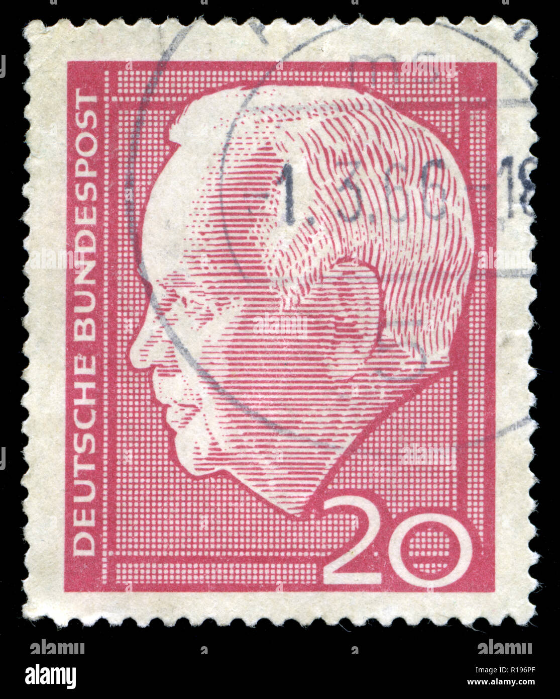Postmarked stamp from the Federal Republic of Germany in the Lübke, Heinrich series issued in 1964 Stock Photo