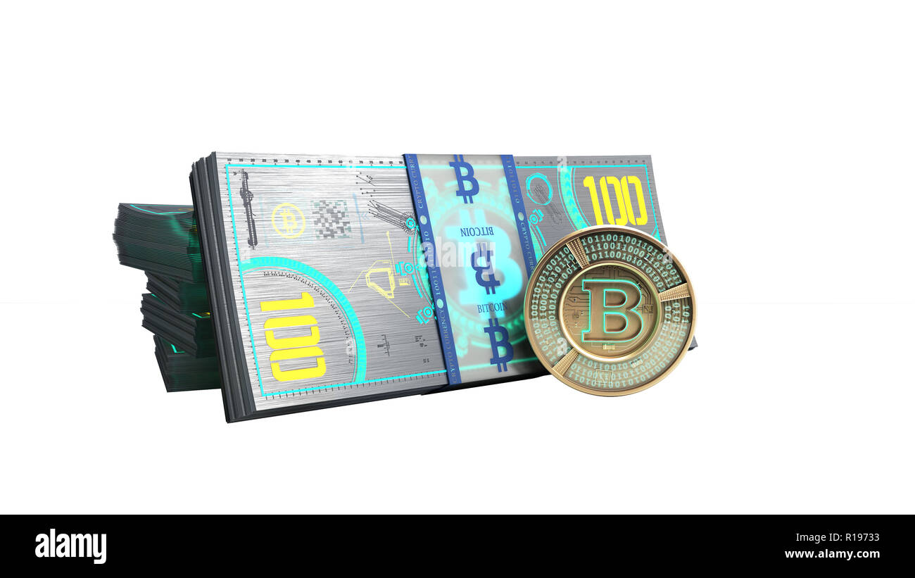 concept of bitcoin banknote and monet virtual money bills 3d render image  Stock Photo - Alamy