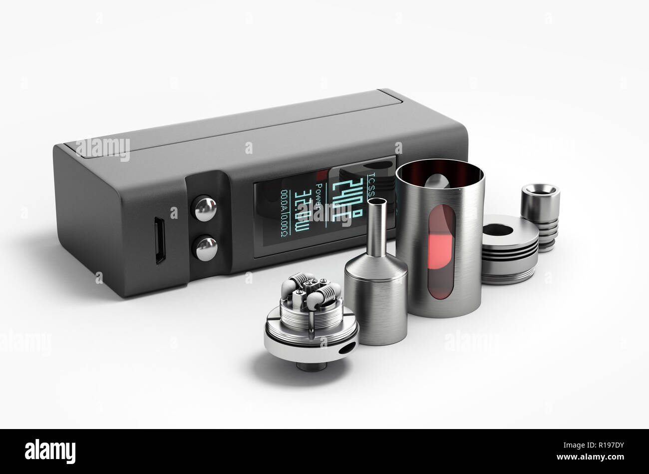 Electronic cigaretts Device box mod to smokeless smoking 3d render