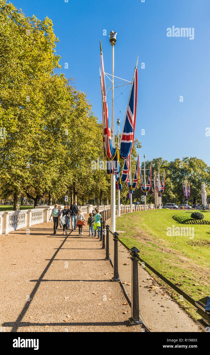 London. November 2018. A view of Union Jack flags around Buckingham palace in London Stock Photo