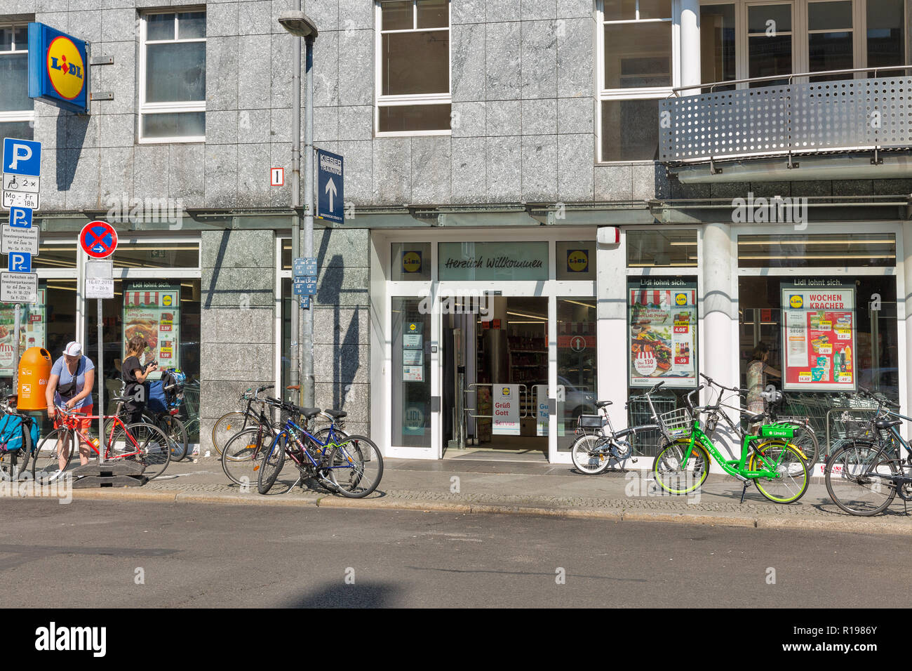 BERLIN, GERMANY JULY 13, 2018 People visit Lidl discount store at