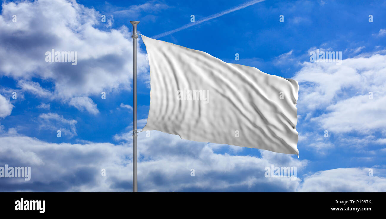 Download Blank White Waving Flag On Blue Sky Background 3d Illustration Stock Photo Alamy