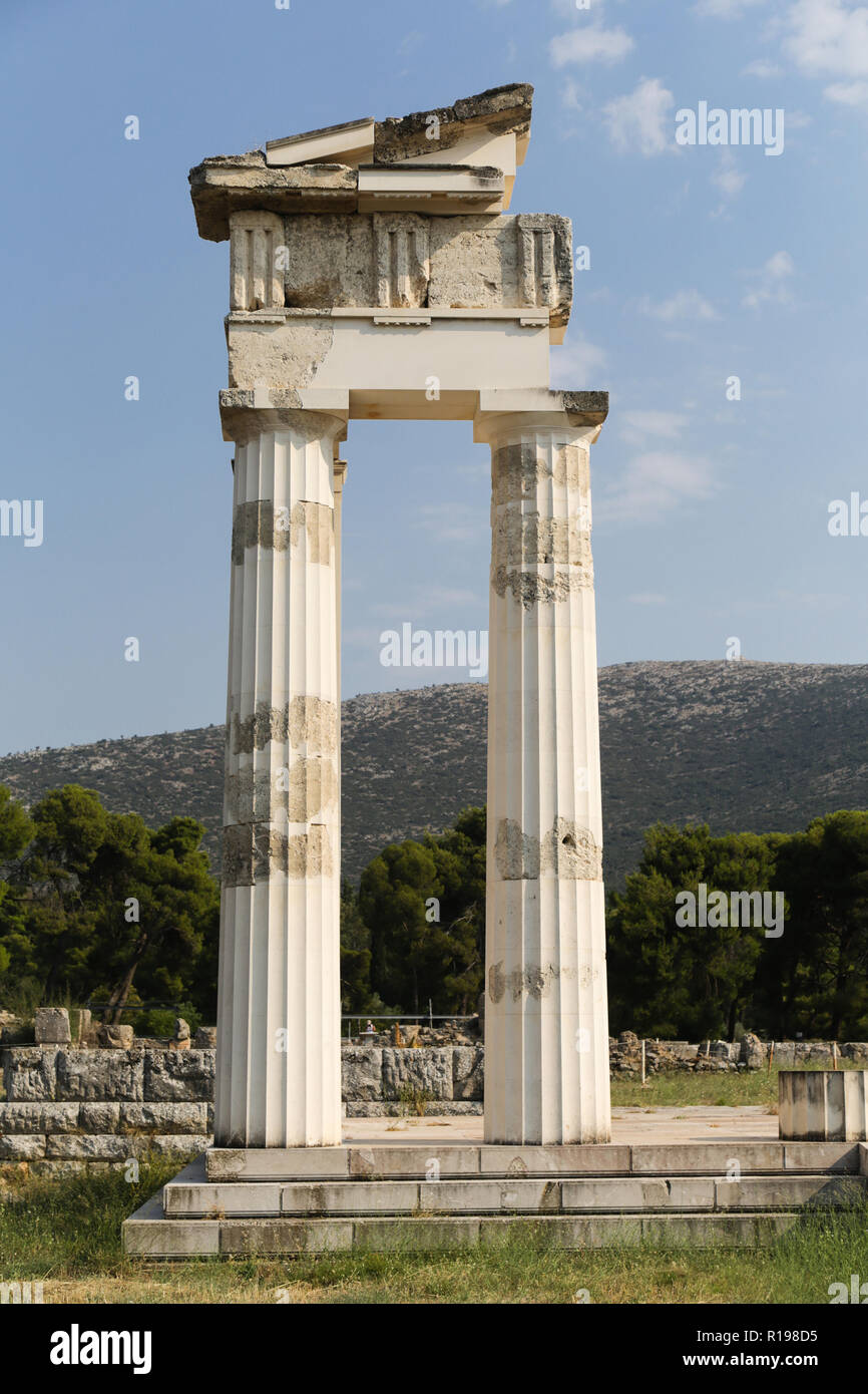 The Epidaurus Ancient city is dedicated to the ancient Greek God of medicine, Asclepius. Stock Photo