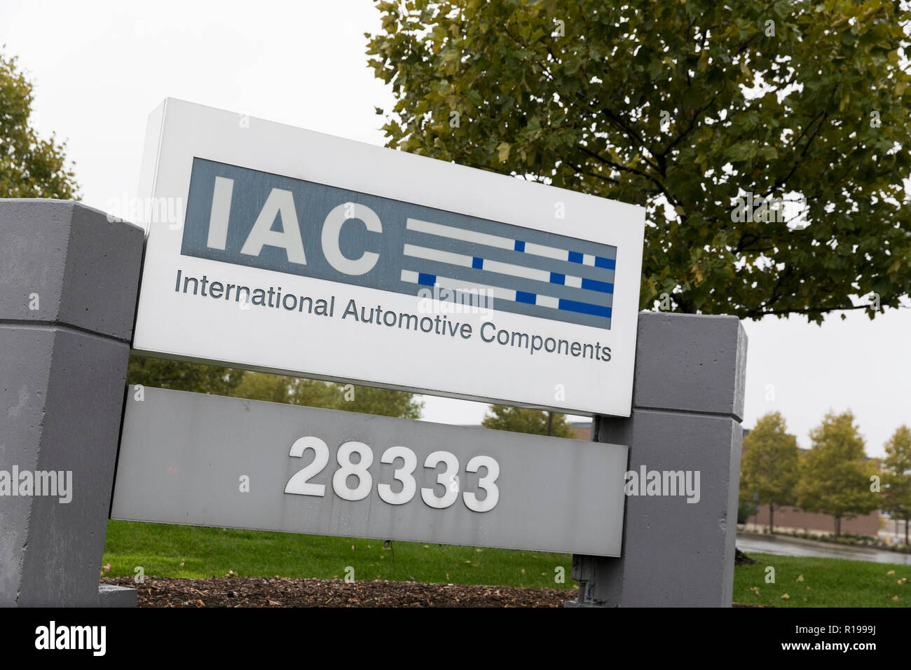 A logo sign outside of a facility occupied by International Automotive Components Group (IAC) in A logo sign outside of a facility occupied by International Automotive Components Group (IAC) in