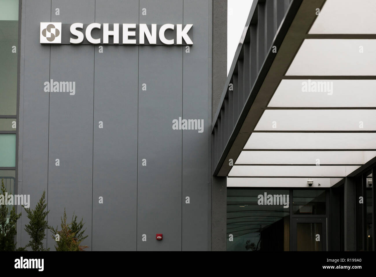 A logo sign outside of a facility occupied by Schenck in Southfield, Michigan, on October 27, 2018. Stock Photo