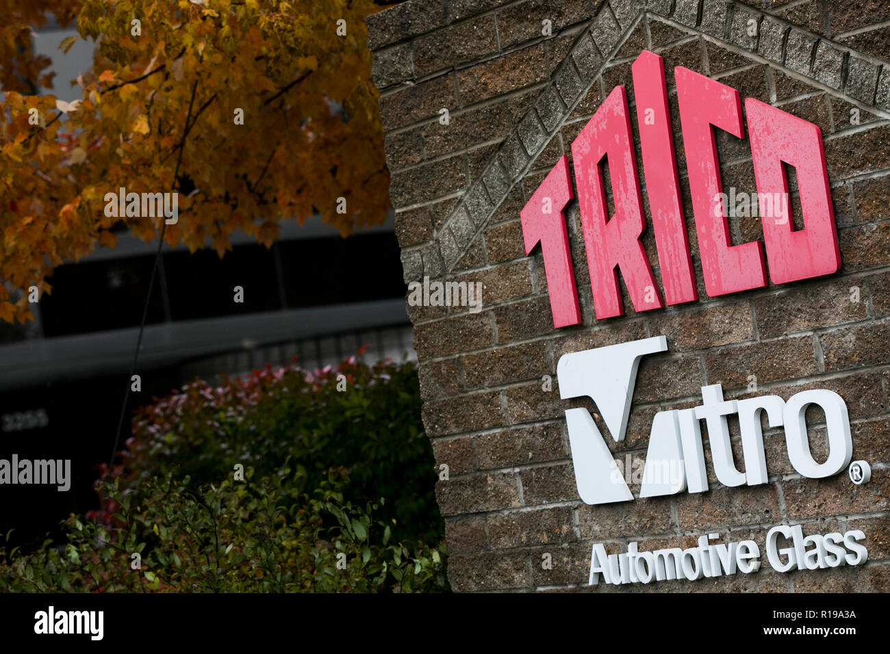 A logo sign outside of the headquarters of Trico in Rochester Hills, Michigan, on October 27, 2018. Stock Photo