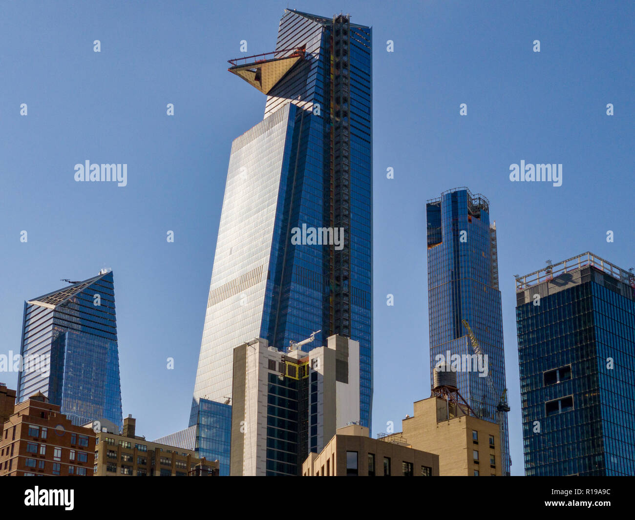 Construction development at the Hudson Yards in Manhattan, NYC, on Chelsea West Side of residential apartments, offices Stock Photo