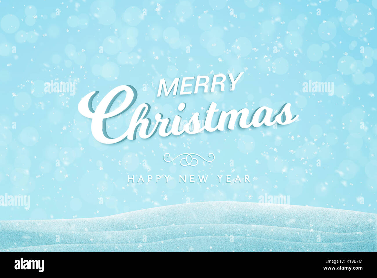 Merry Christmas and Happy New Year white text on blue background with