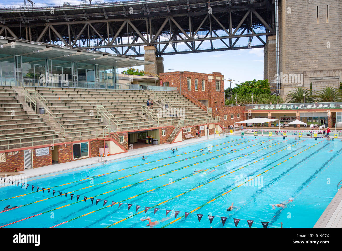 People swimming in the public swimming pool at Milsons Point North Sydney,Australia Stock Photo