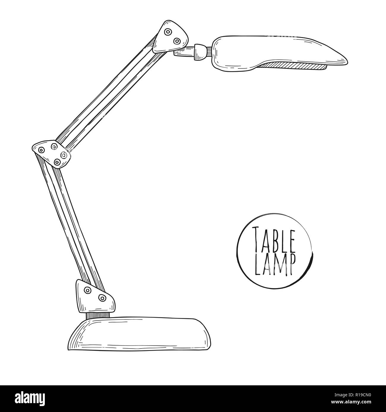 Sketch Desk Lamp Table Lamp Isolated On White Background Vector