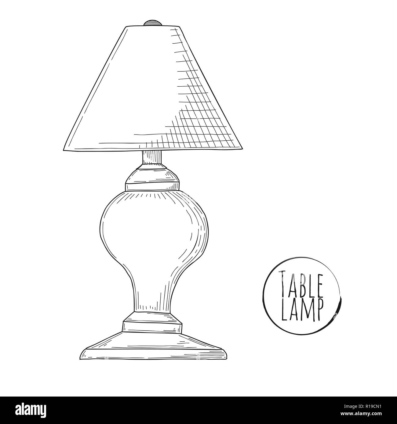 Sketch desk lamp. Table lamp isolated on white background. Vector Stock  Vector Image & Art - Alamy