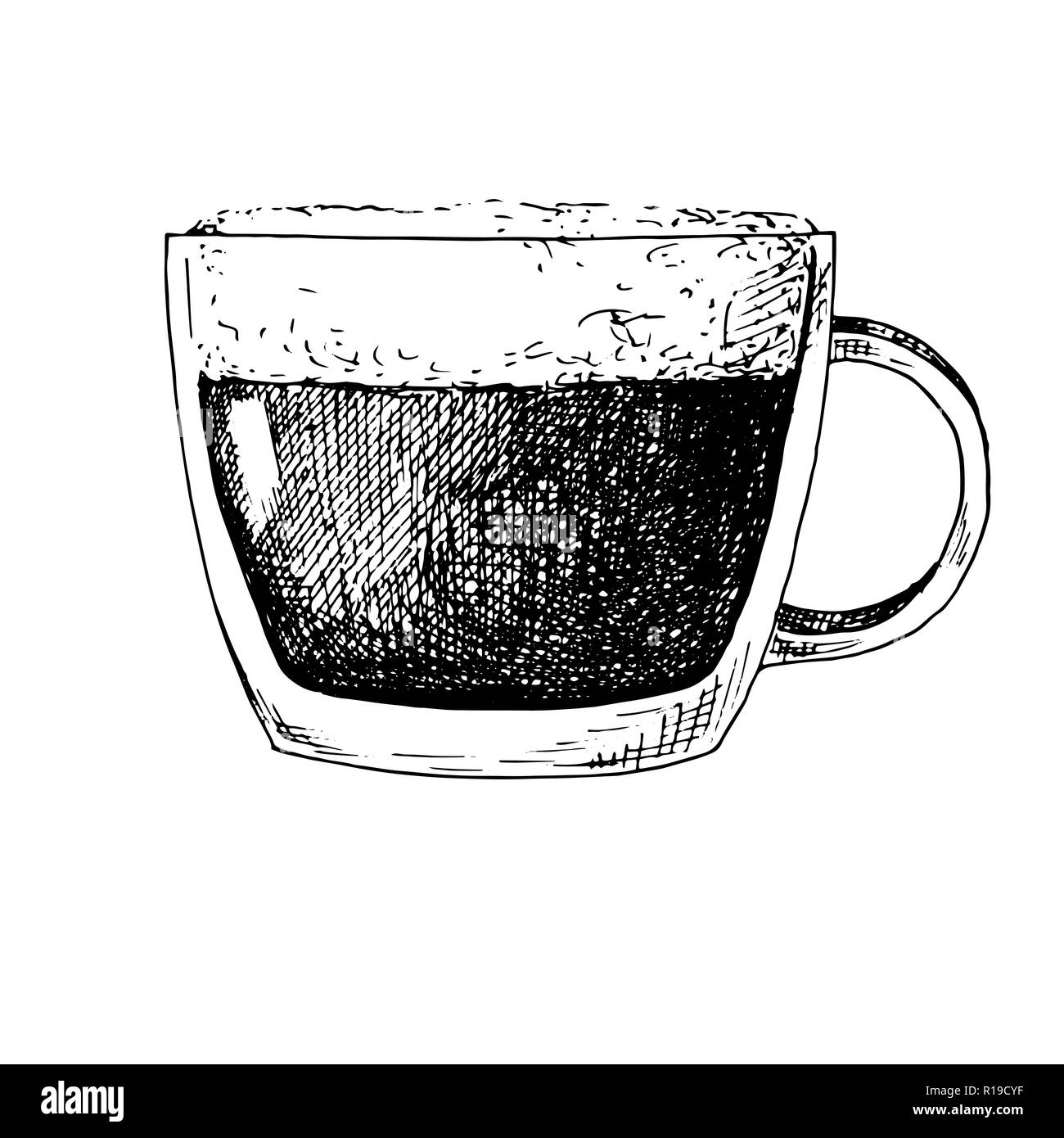 Sketch of a cup of coffee with foam. Vector illustration of a sketch style. Stock Vector