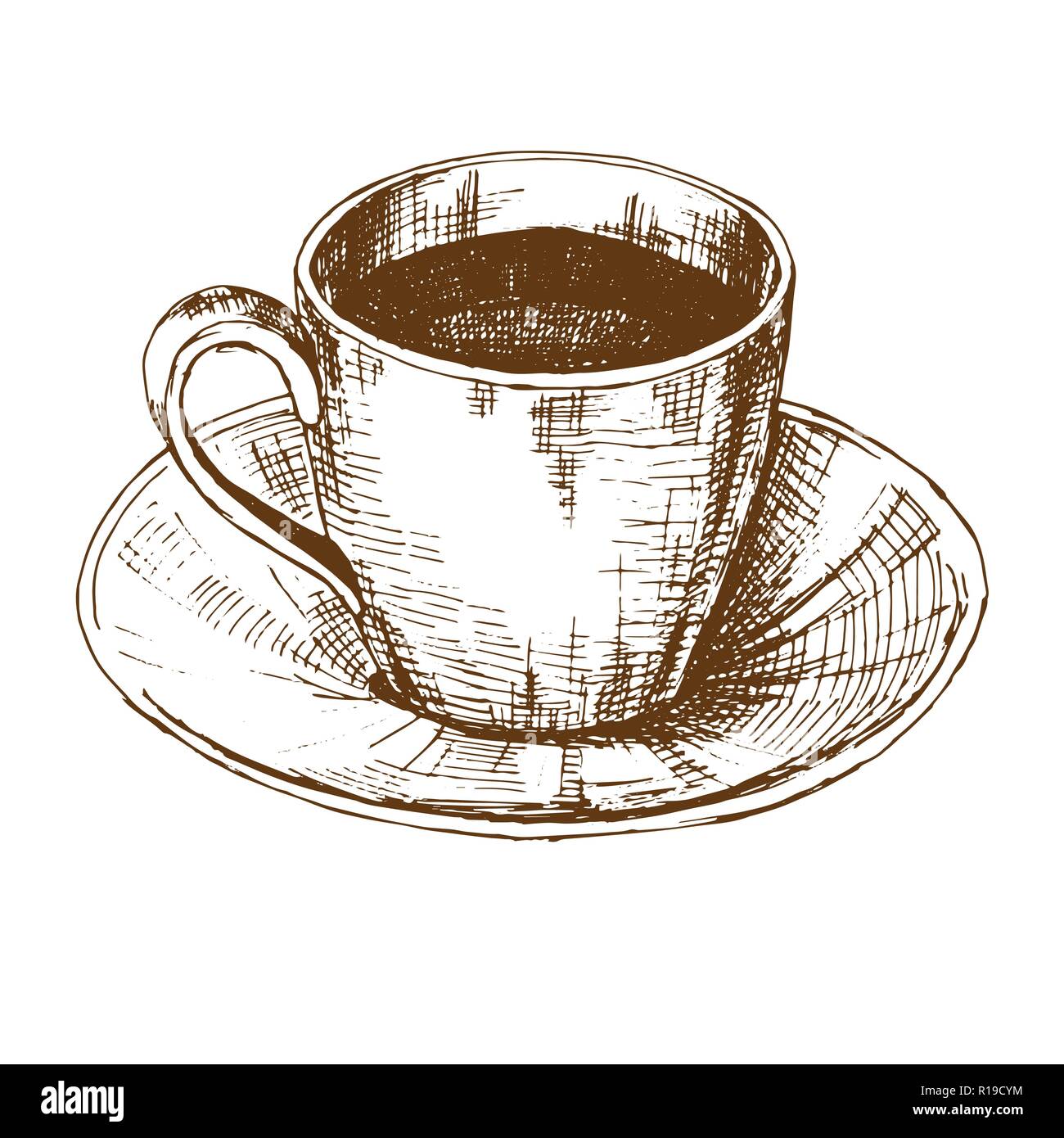 Sketch Of A Cup Of Coffee On A Saucer Vector Illustration Of A