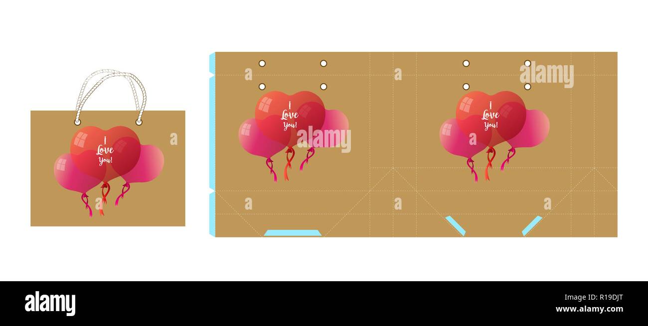 Template paper gift package. Background with balloons. Vector illustration. Stock Vector