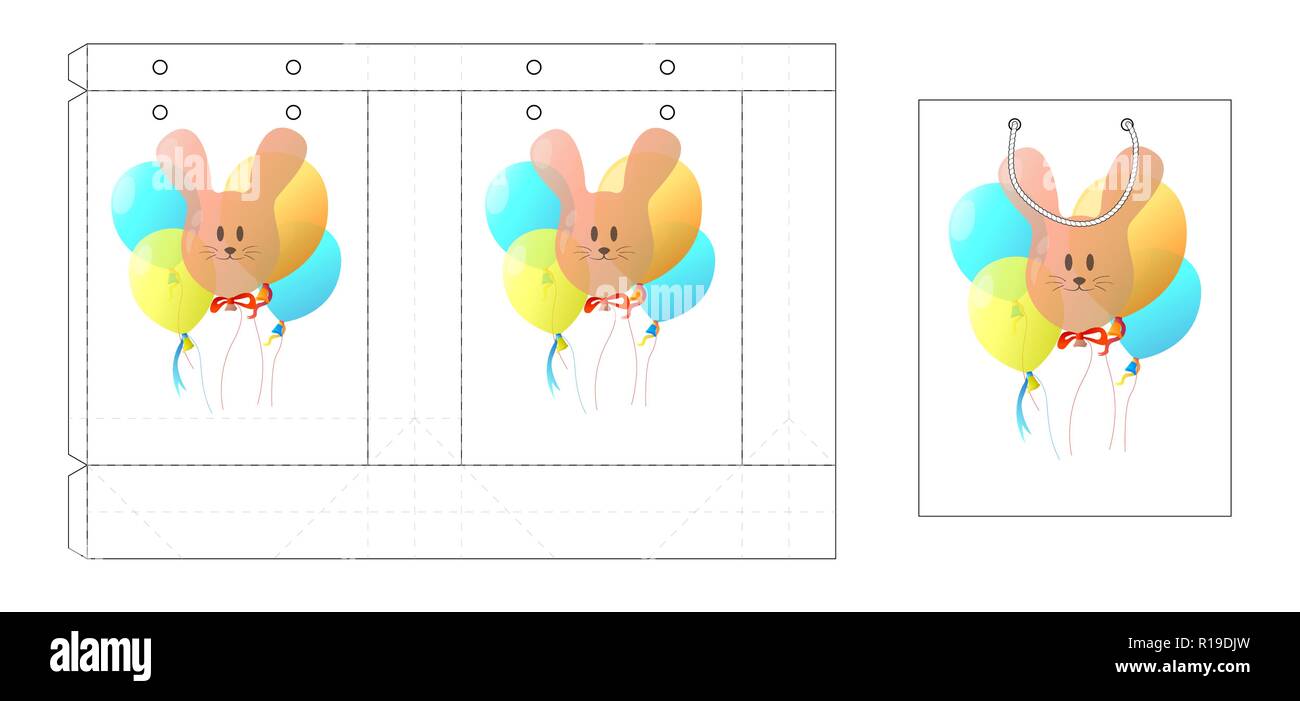 Template paper gift package. Background with balloons. Vector illustration. Stock Vector