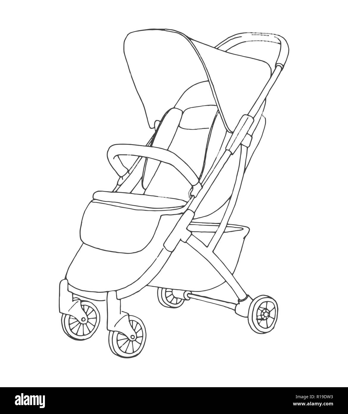 Man walking with baby stroller sketch icon Vector Image
