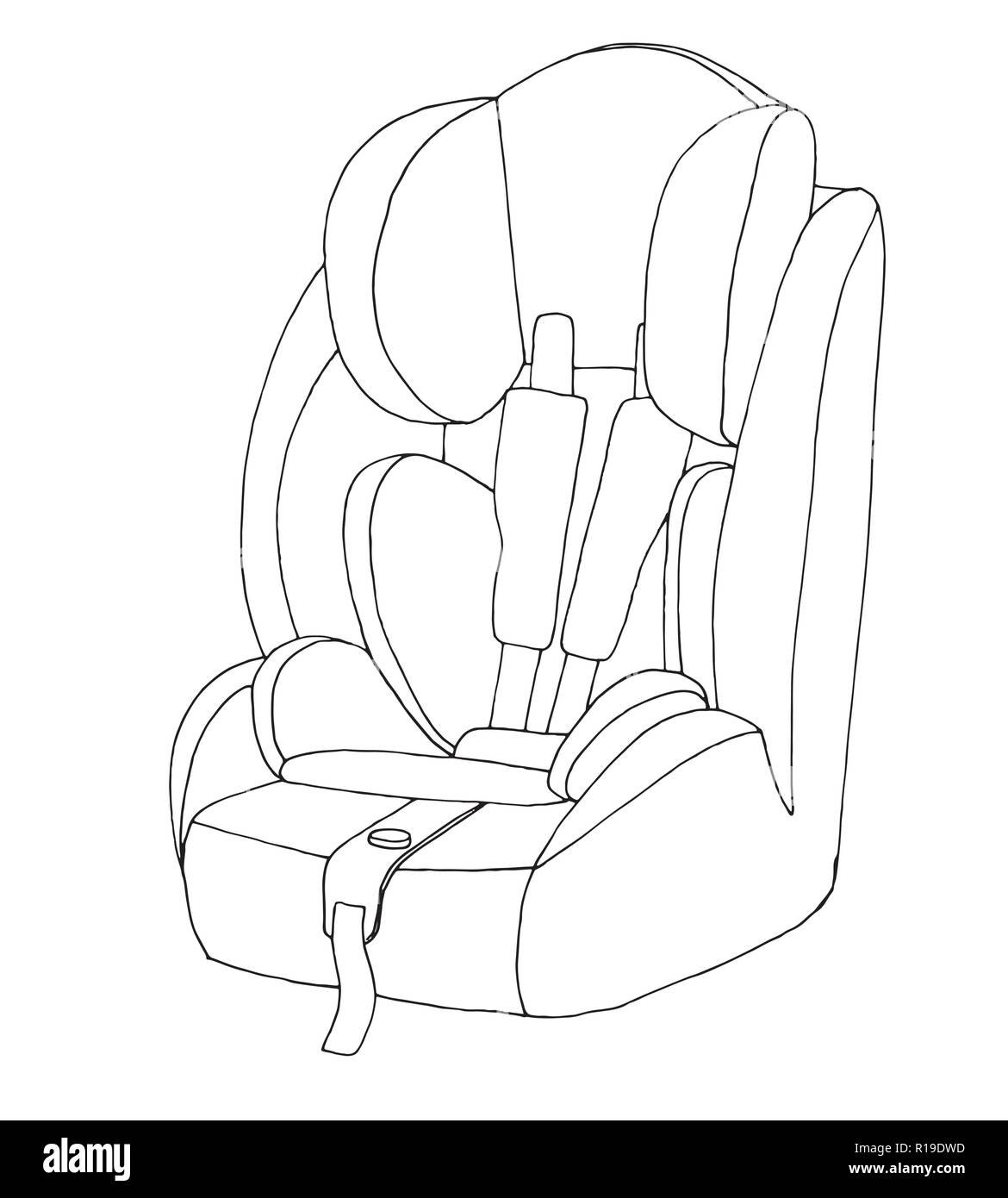 Sketch of a children's car seat. Child safety. Vector illustration Stock Vector