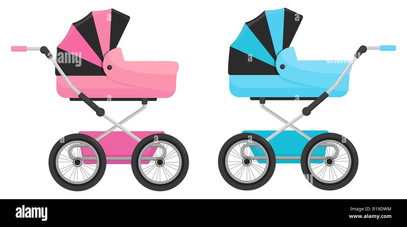 Two strollers isolated on white background. Vector Stock Vector