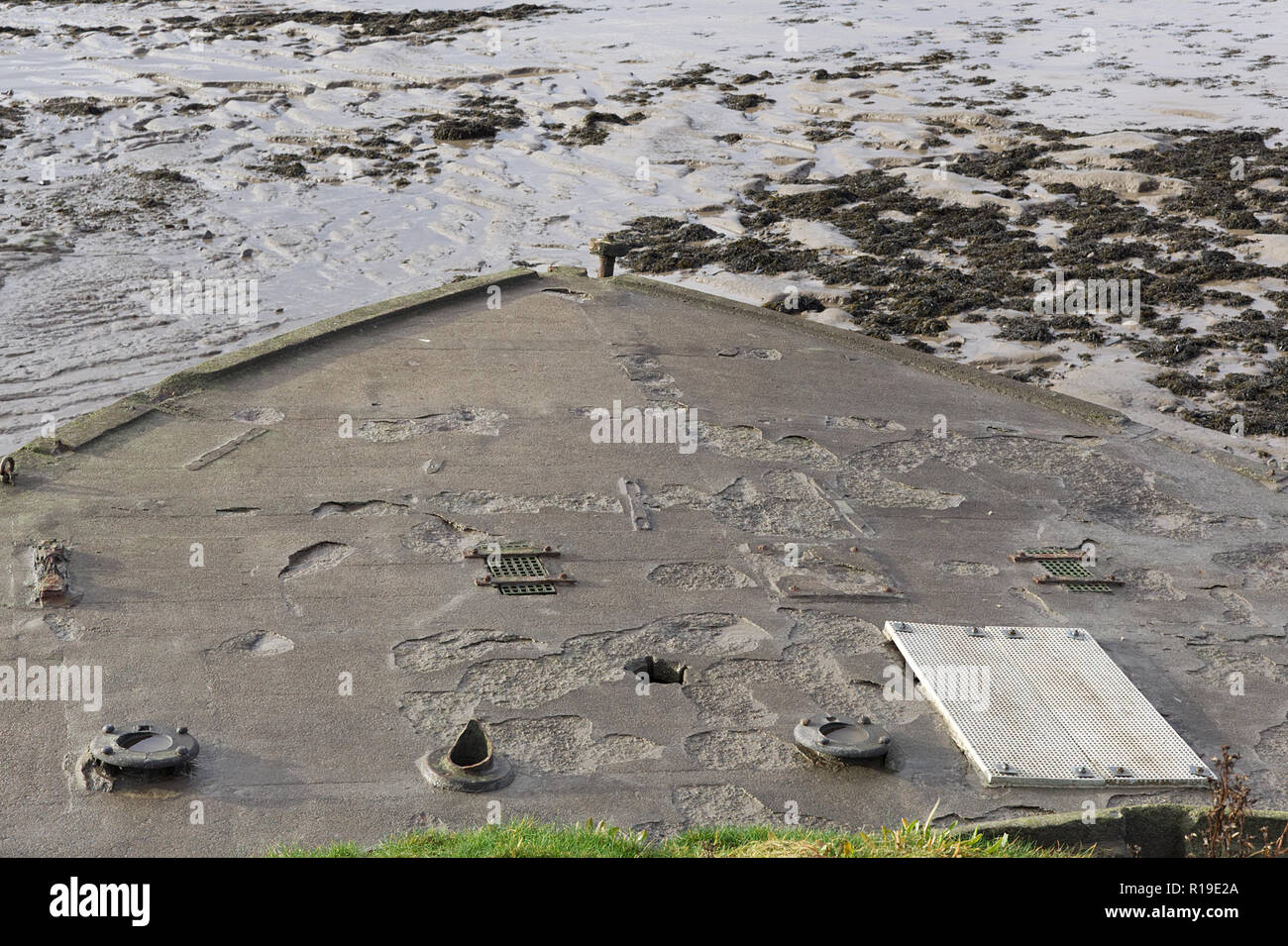 Purton hulks, ships graveyard, vessels beached on the bank of the River Severn Stock Photo