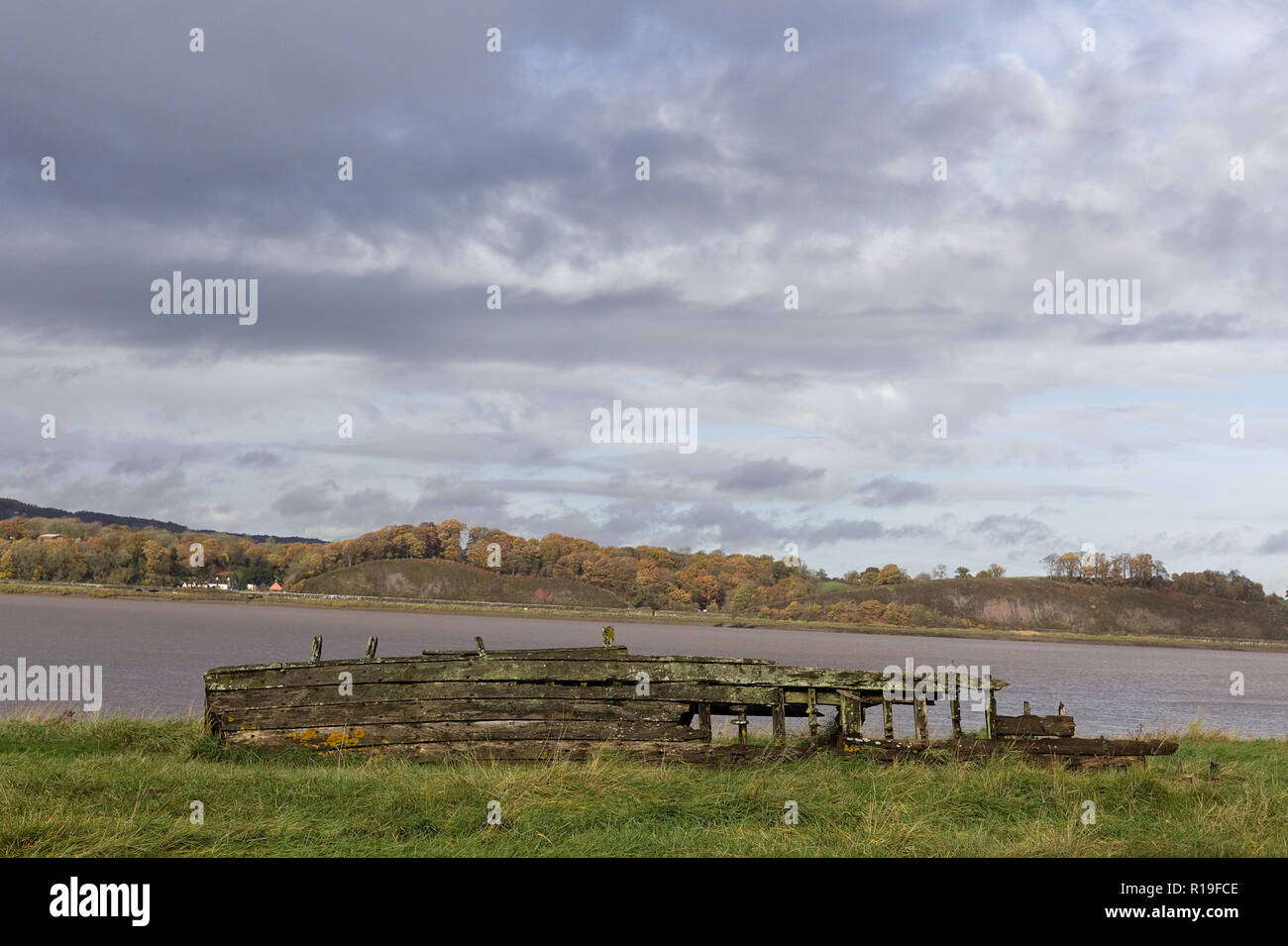 Purton hulks, ships graveyard, vessels beached on the bank of the River Severn Stock Photo