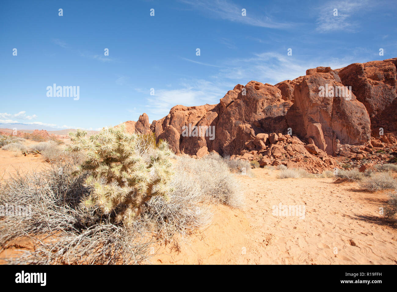 red sandstone rock formations in the Valley of Fire State Park in Nevada USA Stock Photo