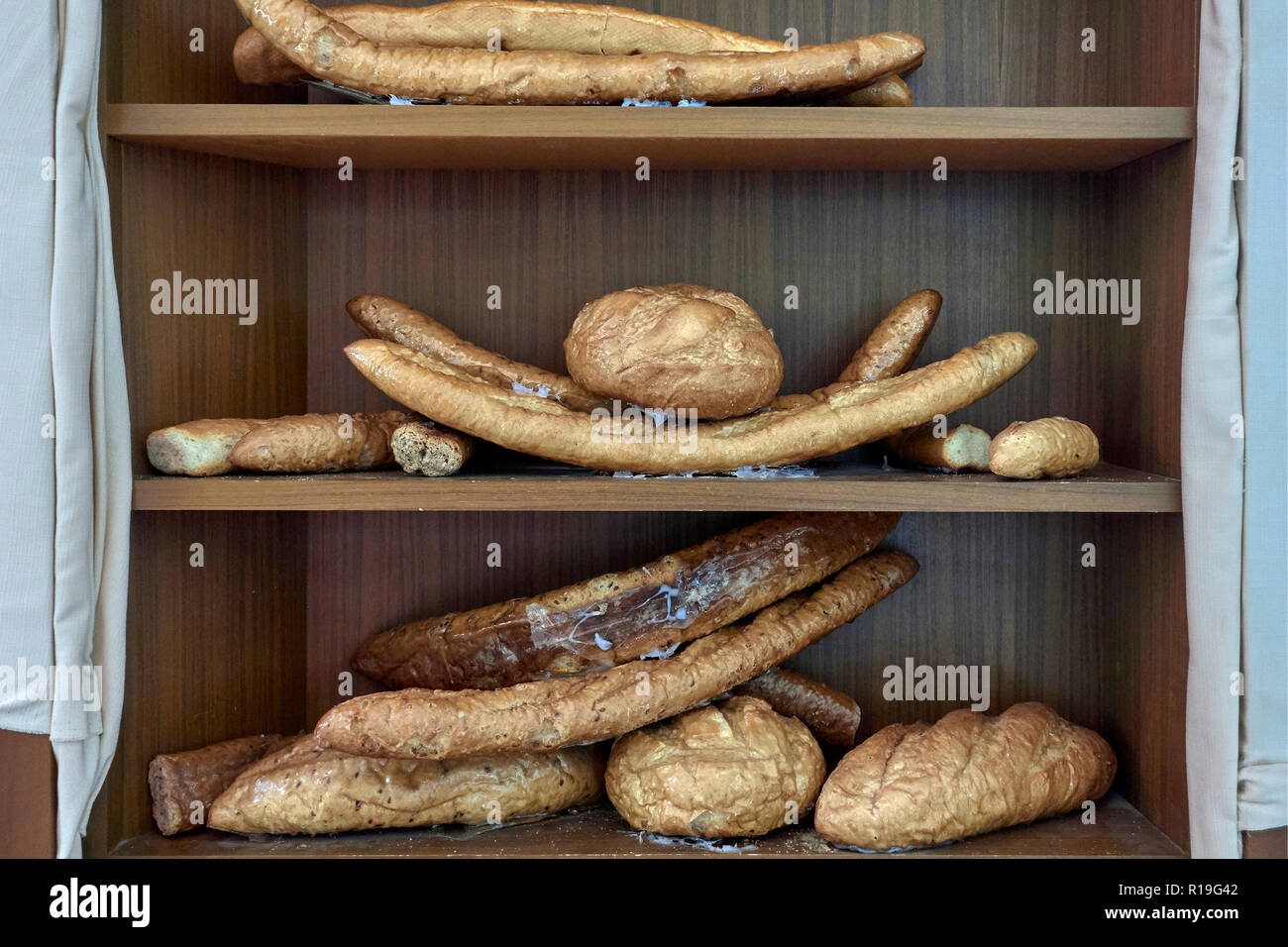 Bread. Artificial bread display at an artisan bakery shop Stock Photo