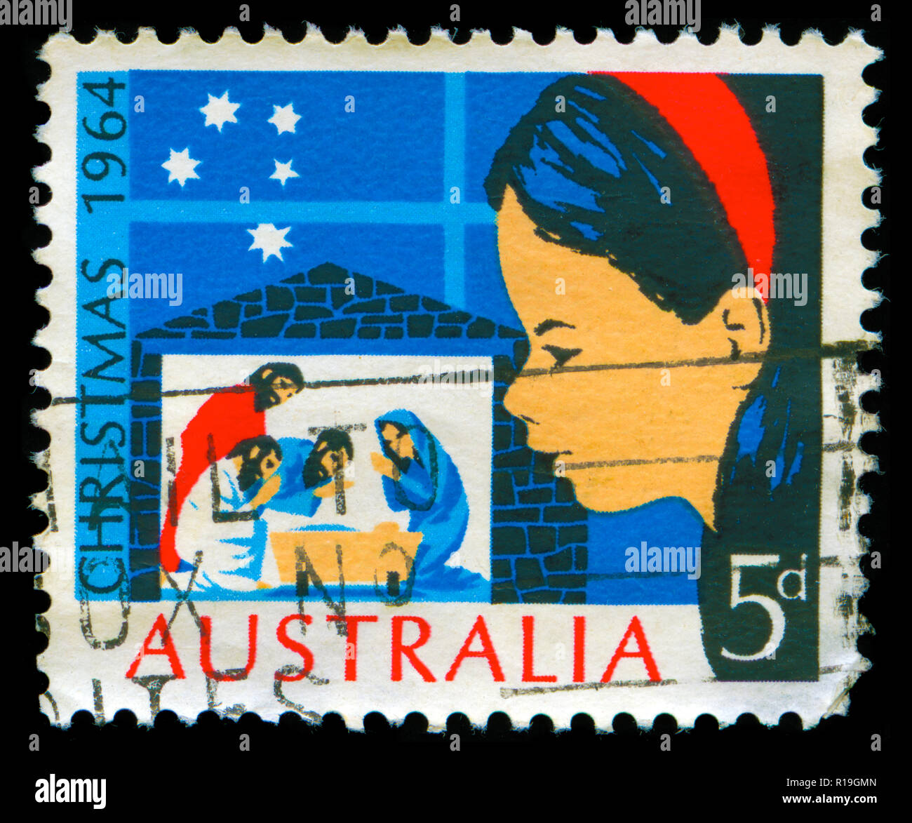 Postmarked stamp from Australia in the  Christmas 1964 series Stock Photo