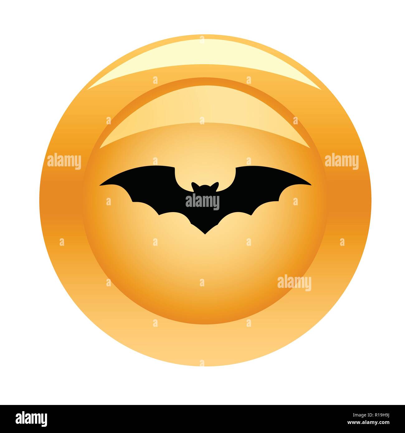 Golden Shiny Halloween button with a black bat Stock Vector