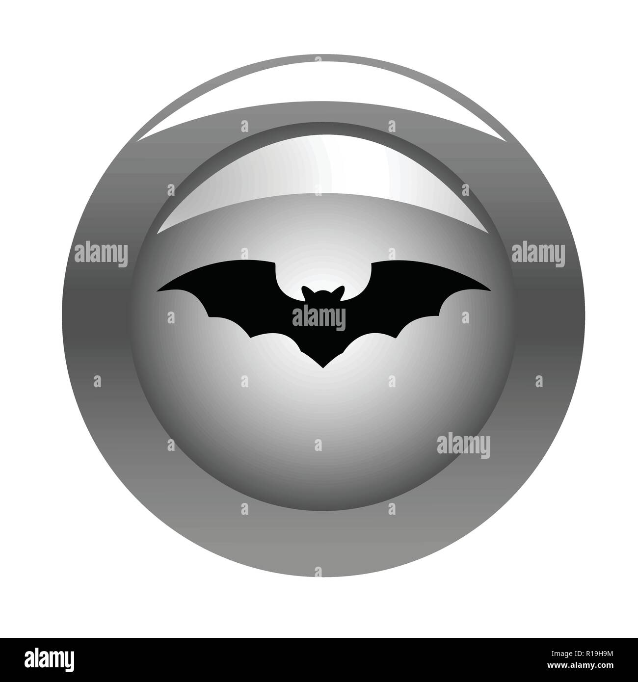 Shiny Silver Halloween button with a black bat Stock Vector
