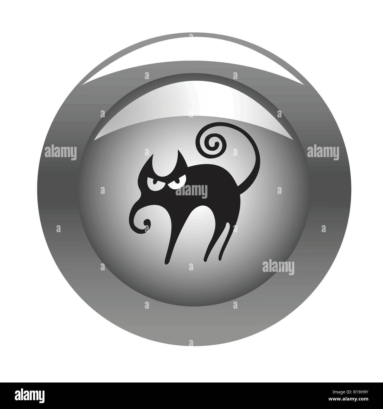 Shiny Silver 3d Button with creepy Halloween cat Stock Vector