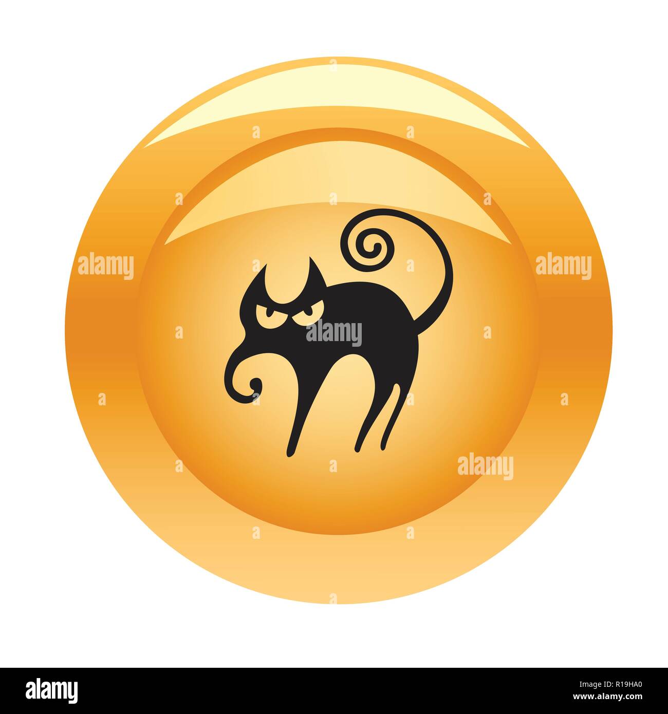 Golden Halloween 3d button vector with a scary black cat Stock Vector
