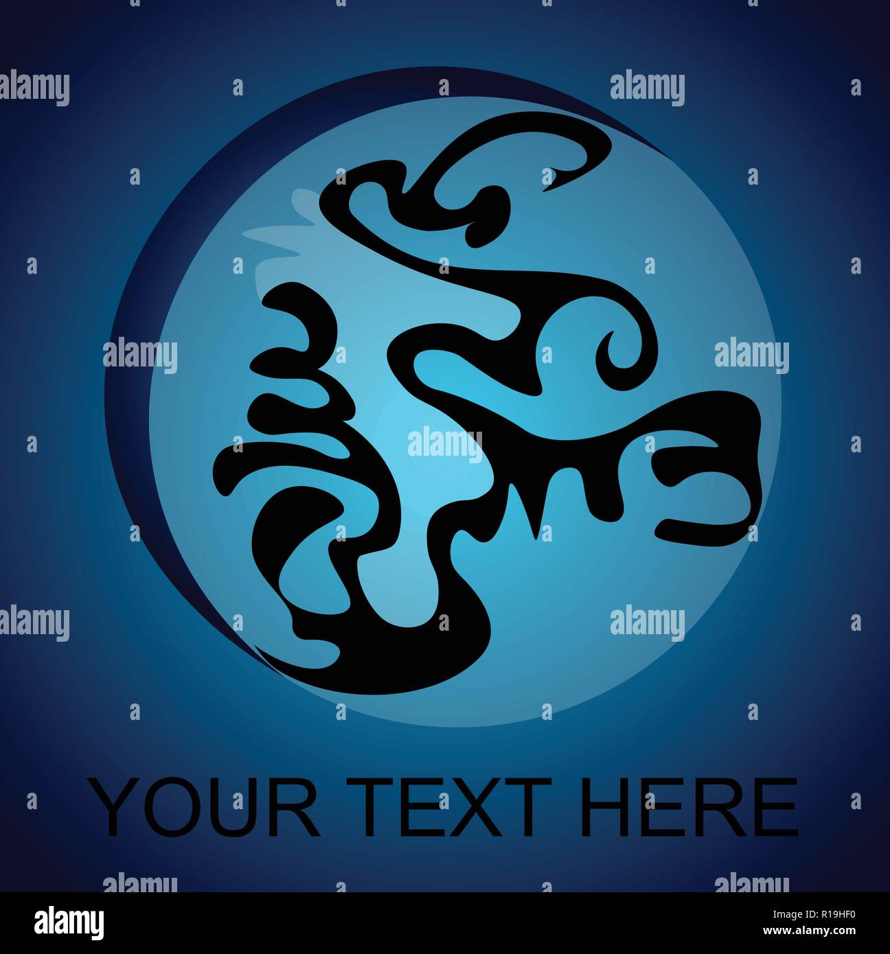 Abstract surrealistic vector logo, add your text on blue gradient background Stock Vector