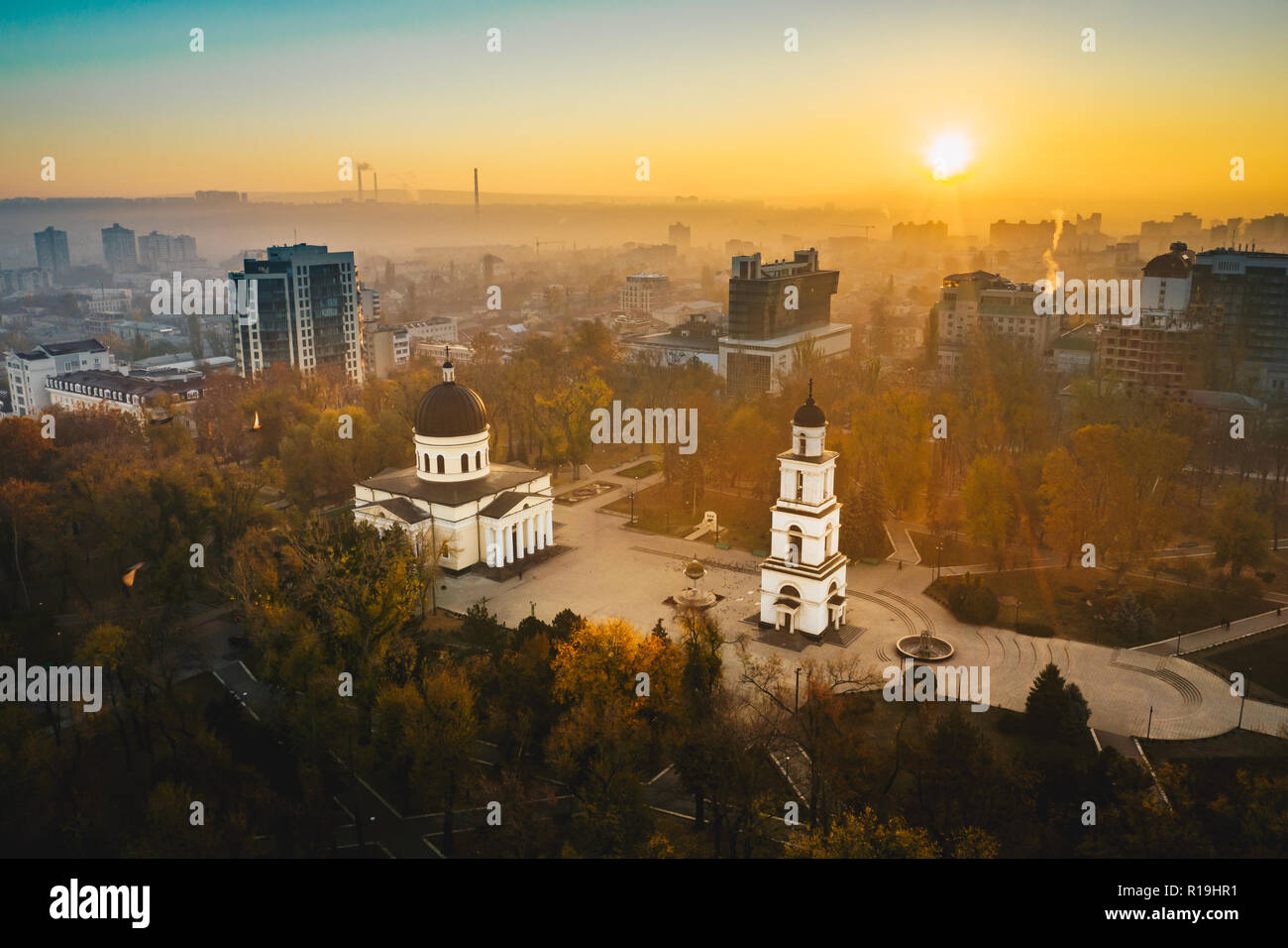 Sunrise in Chisinau Moldova Republic Stock Photo