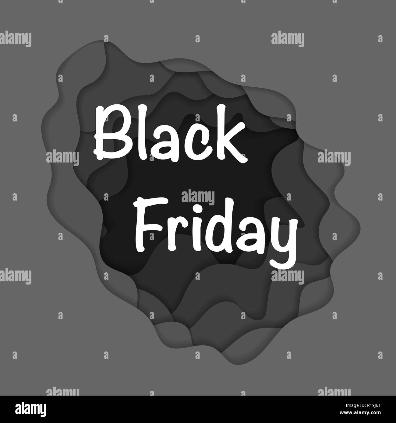 Black cut paper background with ribbon and black friday text Stock Vector