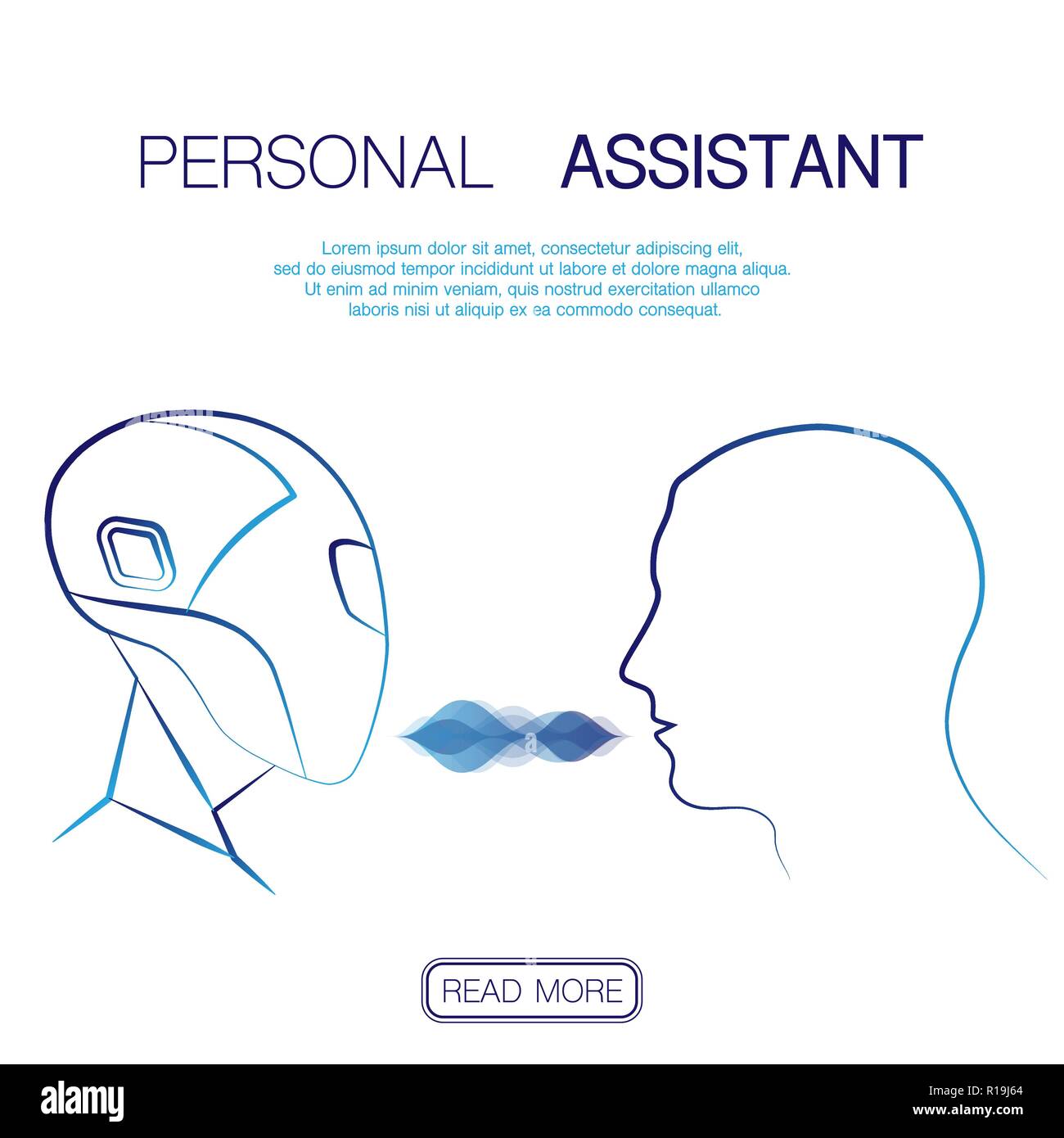 Background with robot and human heads silhouette and sample text Stock Vector