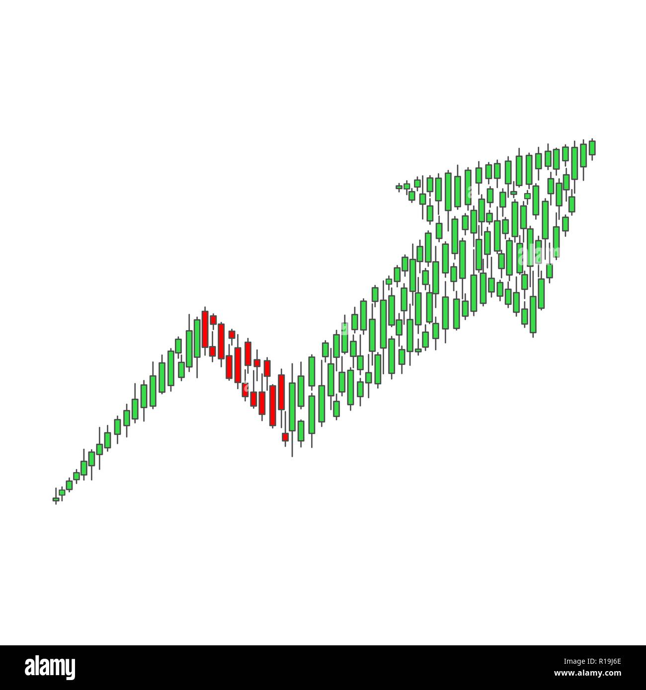Red and green market exchange candlesticks bull arrow Stock Vector