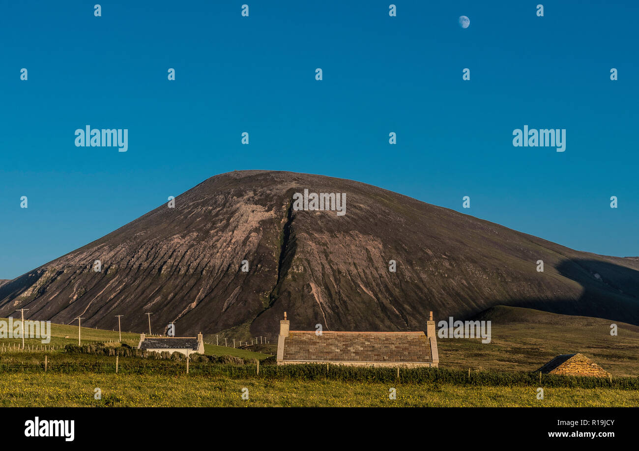 view of Ward Hill, with cottage, Hoy, Orkney Stock Photo