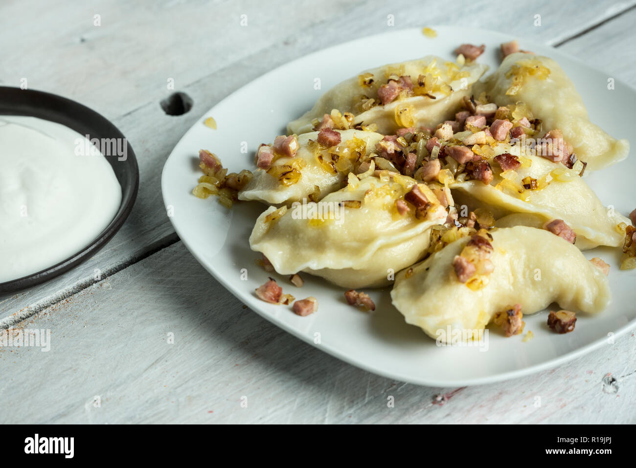 traditional Polish cuisine delicious, homemade dumplings, topped with