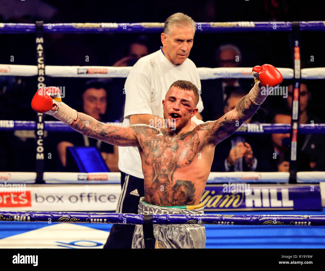 Manchester Arena, Manchester, UK. 10th Nov, 2018. Boxing, WBC, WBA, WBO, IBF and Ring Magazine World Cruiserweight fight, Oleksandr Usyk versus Tony Bellew; Sam Hyde looks to his fans after losing to Richard Riakporhe Credit: Action Plus Sports/Alamy Live News Stock Photo