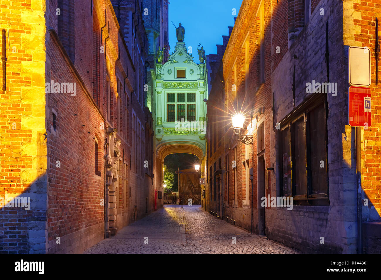 Beautifull Arch, Burg Square entrance, Bruges, Belgium. Stock Photo