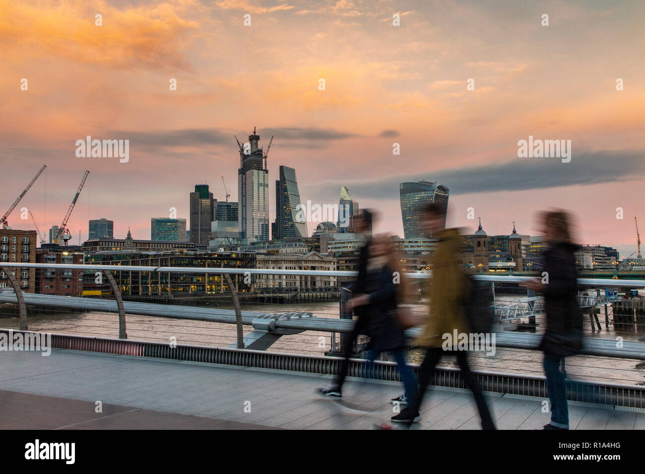 A beautiful sunset over the City of London and the River Thames in autumn Stock Photo